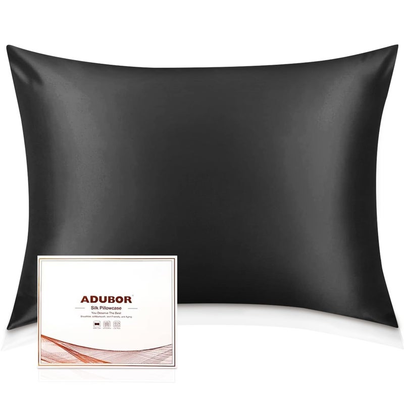 Adubor 100% Silk Pillowcase - Mulberry Silk Pillow Cases, 23 Momme 6A Grade Fibers, Silk Pillow Case for Hair and Skin Health, with Hidden Zipper (Queen 20''x30'', Black, 1PC) - Image 1